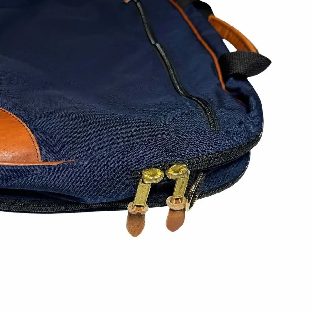 Vintage L.L. Bean Navy Canvas and Leather Trim Briefcase with Embroidered Logo